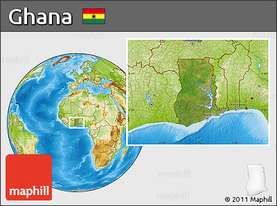 Satellite Location Map of Ghana, physical outside