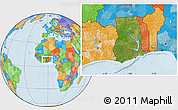 Satellite Location Map of Ghana, political outside