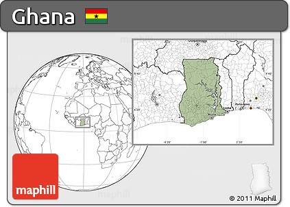 Savanna Style Location Map of Ghana, blank outside, hill shading inside