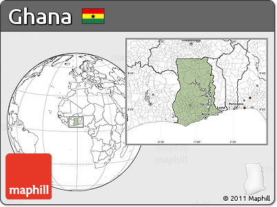 Savanna Style Location Map of Ghana, blank outside, hill shading inside