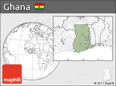 Savanna Style Location Map of Ghana, blank outside, hill shading inside