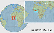 Savanna Style Location Map of Ghana, within the entire continent, hill shading