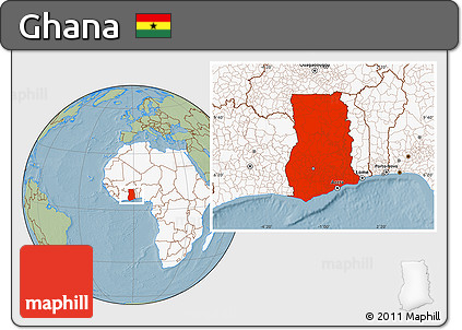 Savanna Style Location Map of Ghana, highlighted continent, hill shading