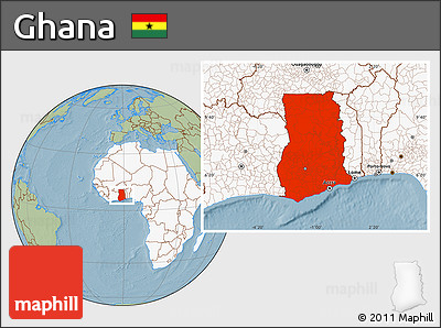 Savanna Style Location Map of Ghana, highlighted continent, hill shading