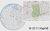 Savanna Style Location Map of Ghana, lighten, desaturated, hill shading