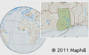 Savanna Style Location Map of Ghana, lighten, semi-desaturated, hill shading