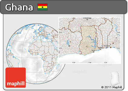 Shaded Relief Location Map of Ghana, lighten, desaturated