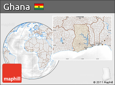 Shaded Relief Location Map of Ghana, lighten, desaturated