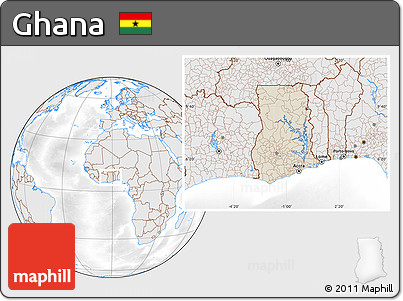 Shaded Relief Location Map of Ghana, lighten, desaturated
