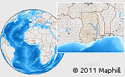 Shaded Relief Location Map of Ghana, lighten, desaturated, land only
