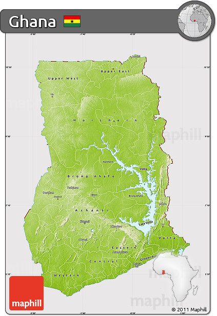 Physical Map of Ghana, cropped outside
