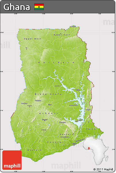 Physical Map of Ghana, cropped outside