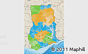 Political Map of Ghana, shaded relief outside, bathymetry sea