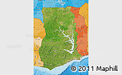 Satellite Map of Ghana, political shades outside