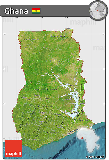Satellite Map of Ghana, single color outside