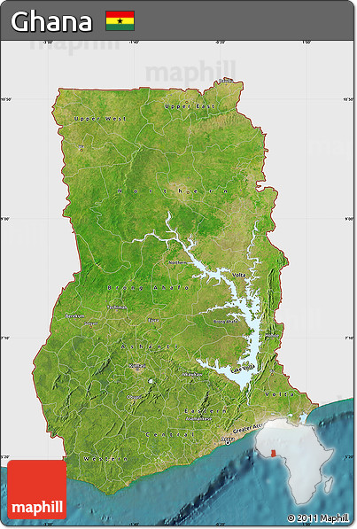 Satellite Map of Ghana, single color outside