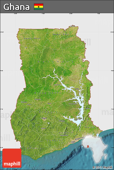 Satellite Map of Ghana, single color outside