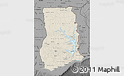 Shaded Relief Map of Ghana, darken, desaturated