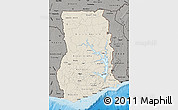 Shaded Relief Map of Ghana, darken, semi-desaturated, land only