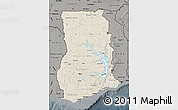 Shaded Relief Map of Ghana, darken, semi-desaturated