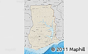 Shaded Relief Map of Ghana, desaturated, land only