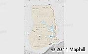 Shaded Relief Map of Ghana, lighten, desaturated