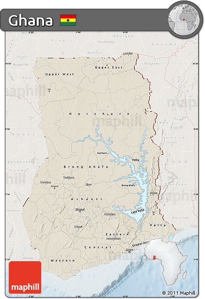 Shaded Relief Map of Ghana, lighten