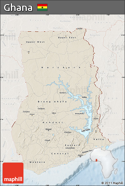 Shaded Relief Map of Ghana, lighten