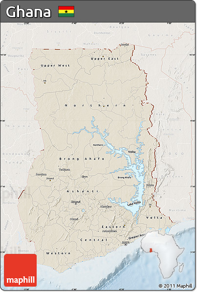 Shaded Relief Map of Ghana, lighten