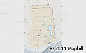 Shaded Relief Map of Ghana, lighten, semi-desaturated