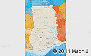 Shaded Relief Map of Ghana, political shades outside, shaded relief sea