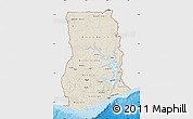 Shaded Relief Map of Ghana, single color outside, bathymetry sea, shaded relief sea