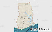 Shaded Relief Map of Ghana, single color outside, satellite sea