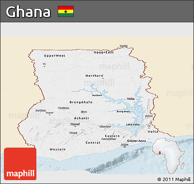 Classic Style Panoramic Map of Ghana, single color outside