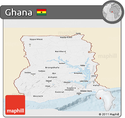 Classic Style Panoramic Map of Ghana, single color outside