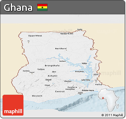 Classic Style Panoramic Map of Ghana, single color outside