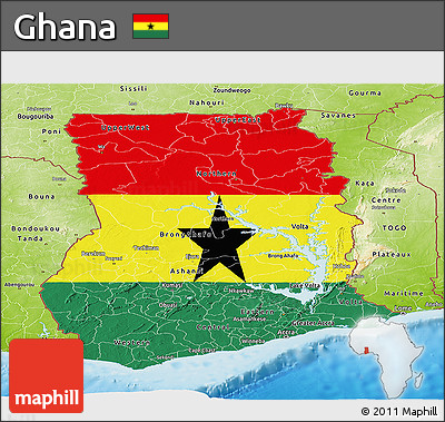 Flag Panoramic Map of Ghana, physical outside