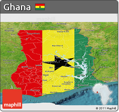 Flag Panoramic Map of Ghana, satellite outside, flag rotated