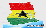 Flag Panoramic Map of Ghana, single color outside, bathymetry sea, flag centered