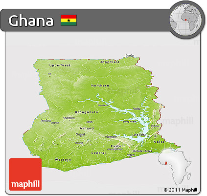 Physical Panoramic Map of Ghana, cropped outside