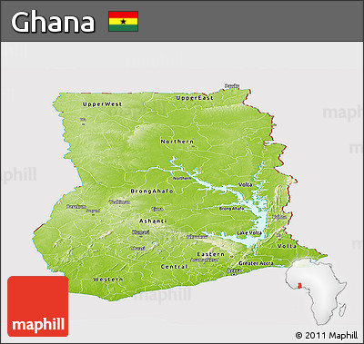 Physical Panoramic Map of Ghana, cropped outside