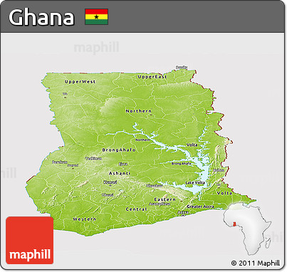 Physical Panoramic Map of Ghana, cropped outside