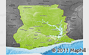 Physical Panoramic Map of Ghana, darken, desaturated, land only
