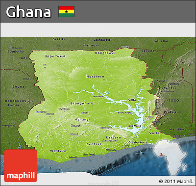 Physical Panoramic Map of Ghana, darken