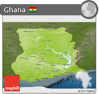Physical Panoramic Map of Ghana, darken