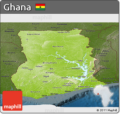 Physical Panoramic Map of Ghana, darken