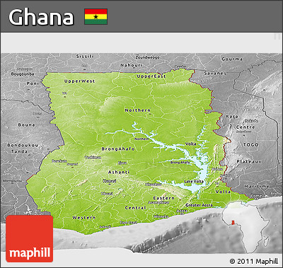 Physical Panoramic Map of Ghana, desaturated