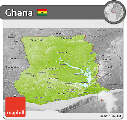 Physical Panoramic Map of Ghana, desaturated