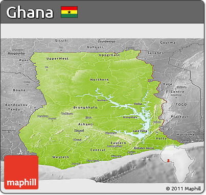Physical Panoramic Map of Ghana, desaturated