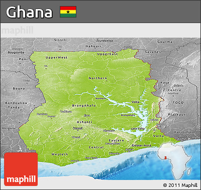 Physical Panoramic Map of Ghana, desaturated, land only